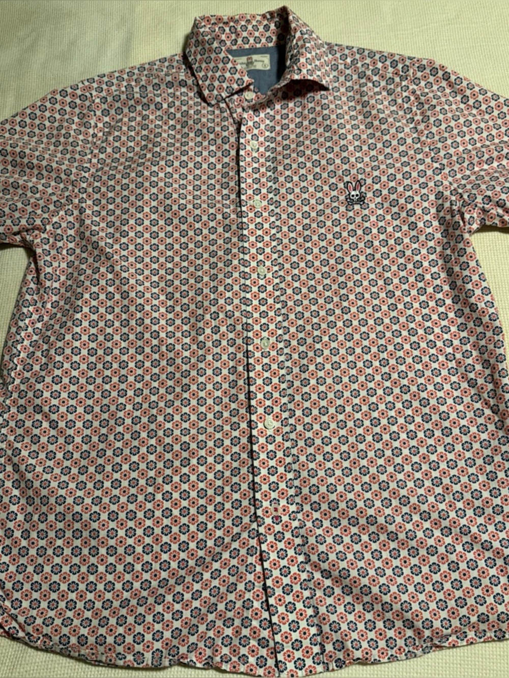 Psycho Bunny Floral Button Down Shirt Small Orange Blue Pima Cotton